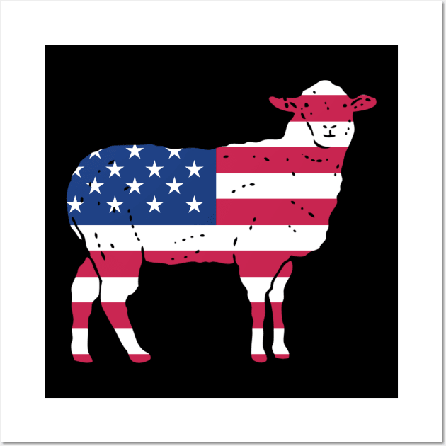 Patriotic Sheep with the US Flag Wall Art by RJCatch